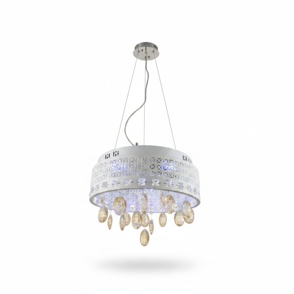 Suspension Lustre Medicis en Métal Blanc et Cristal avec LED