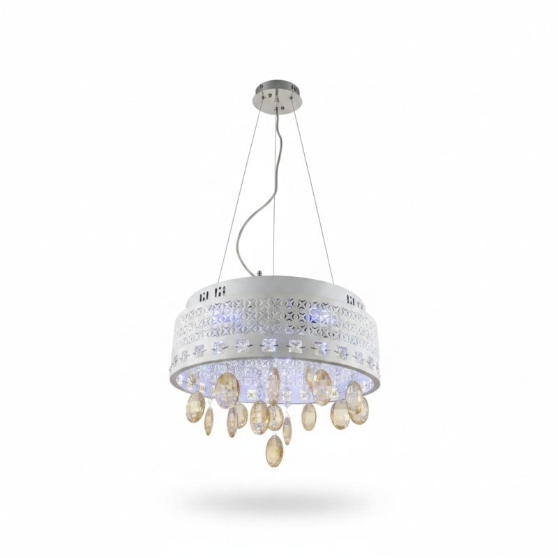 Suspension Lustre Medicis en Métal Blanc et Cristal avec LED