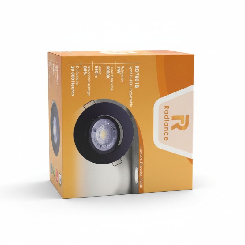 Spot LED Encastrable Rond 7W 6000K Noir Radiance RD7001B