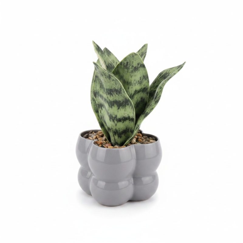 Fleur Artificielle Sansevieria en Pot Nuage Gris Clair