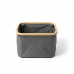 Panier de rangement en tissu gris et bambou 41x33x26 cm