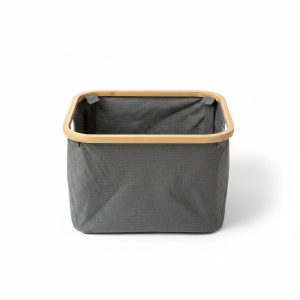 Panier de rangement en tissu gris et bambou 41x33x26 cm