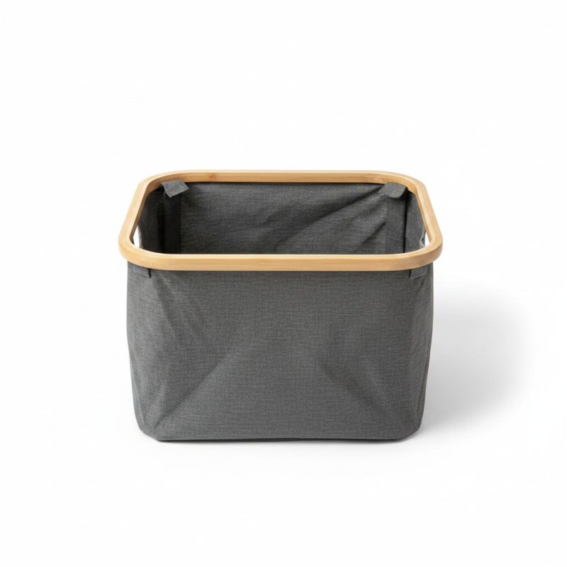9721891 Panier de rangement en tissu gris et bambou 41x33x26 cm