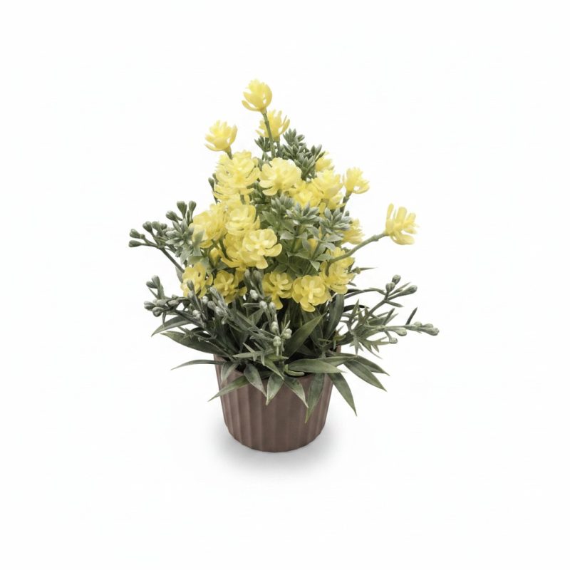 Plante artificielle jaune en pot décoratif cannelé