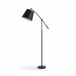 Lampadaire design arc en métal noir et abat-jour tissu