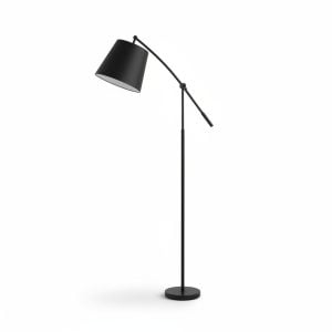Lampadaire design arc en métal noir et abat-jour tissu