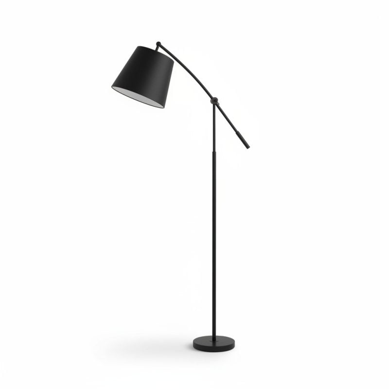 Lampadaire design arc en métal noir et abatjour tissu