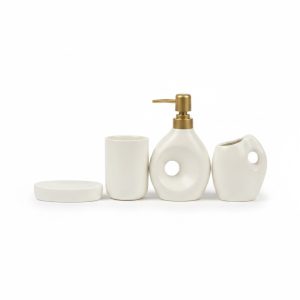 Set 4 accessoires de salle de bain en céramique blanc