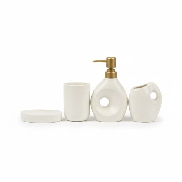 Set 4 accessoires de salle de bain en céramique blanc