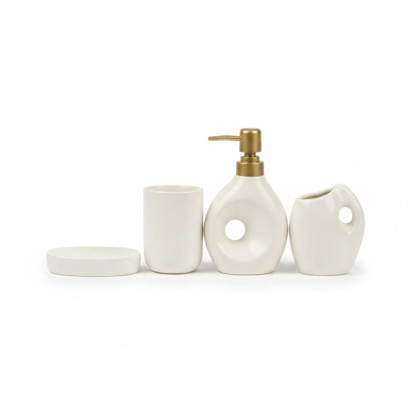 9813001 Set 4 accessoires de salle de bain en céramique blanc