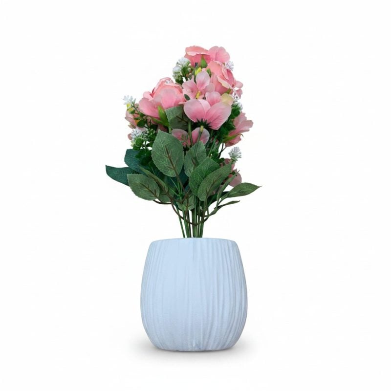 Fleur Artificielle Rose en Pot Blanc Texturé 37 cm
