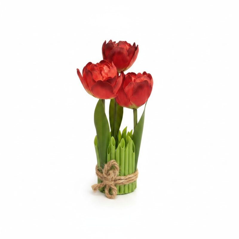 Plante Artificielle Tulipes Rouges en Pot Vert Original