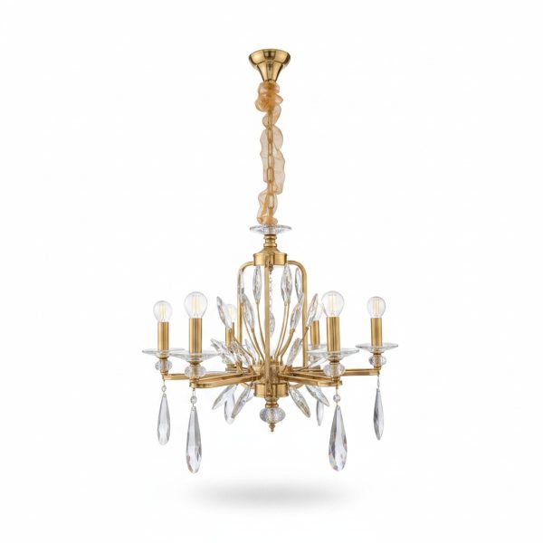 Suspension Lustre Cristal Doré 6 Branches Ø 60 cm