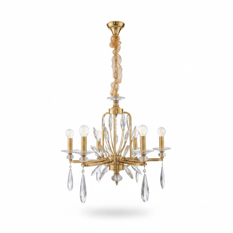 9790681 Suspension Lustre Cristal Doré 6 Branches Ø 60 cm