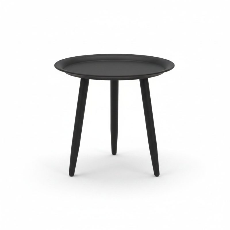 Table ronde d'appoint en métal noir avec plateau à rebord