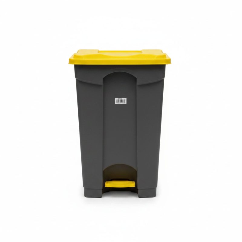 Poubelle à pédale en plastique gris et jaune