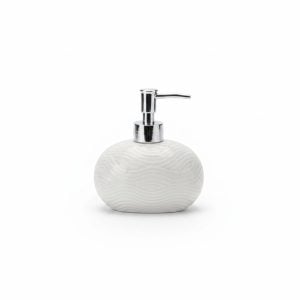 Distributeur de Savon en Céramique Blanc à Motif Vagues