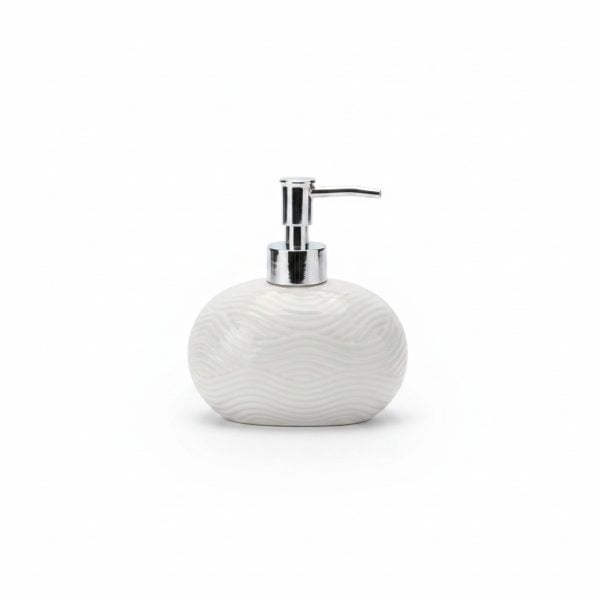 Distributeur de Savon en Céramique Blanc à Motif Vagues