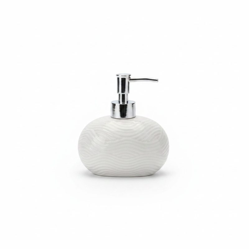 Distributeur de Savon en Céramique Blanc à Motif Vagues