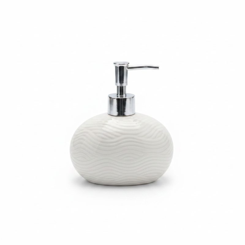 Distributeur de Savon en Céramique Blanc à Motif Vagues