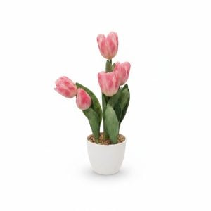 Plante Artificielle Tulipes Roses en Pot Blanc