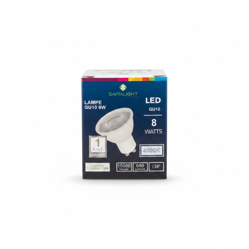 Spot LED GU10 8W Lumière du Jour 4000K Savyalight