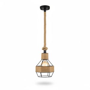 Suspension Romy D150 Corde et Métal Noir E27