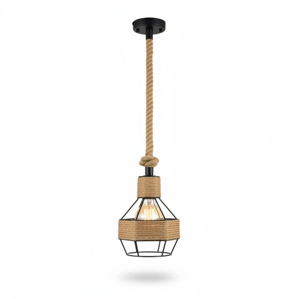 Suspension Romy D150 Corde et Métal Noir E27