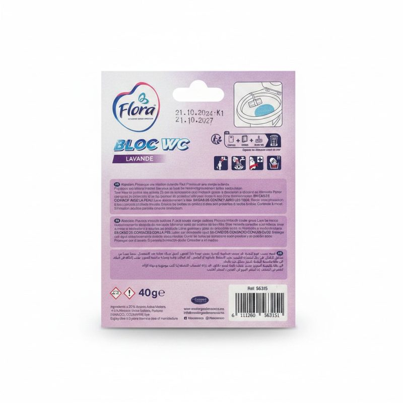 Bloc WC Lavande 40g Nettoyant et Parfumé Flora