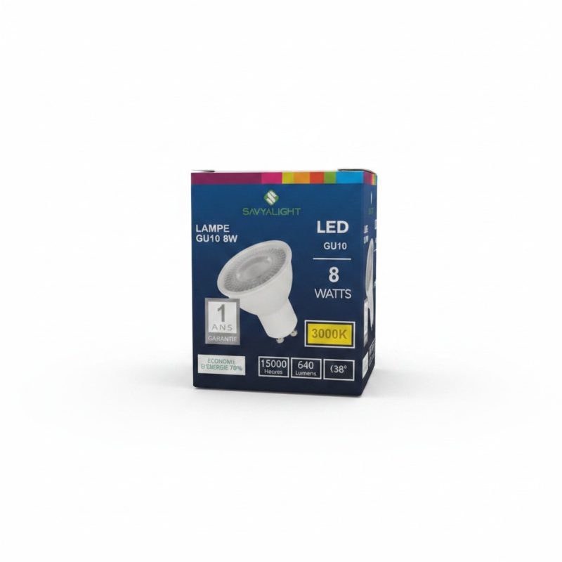 Ampoule LED GU10 8W 3000K 640lm durable Savvyalight