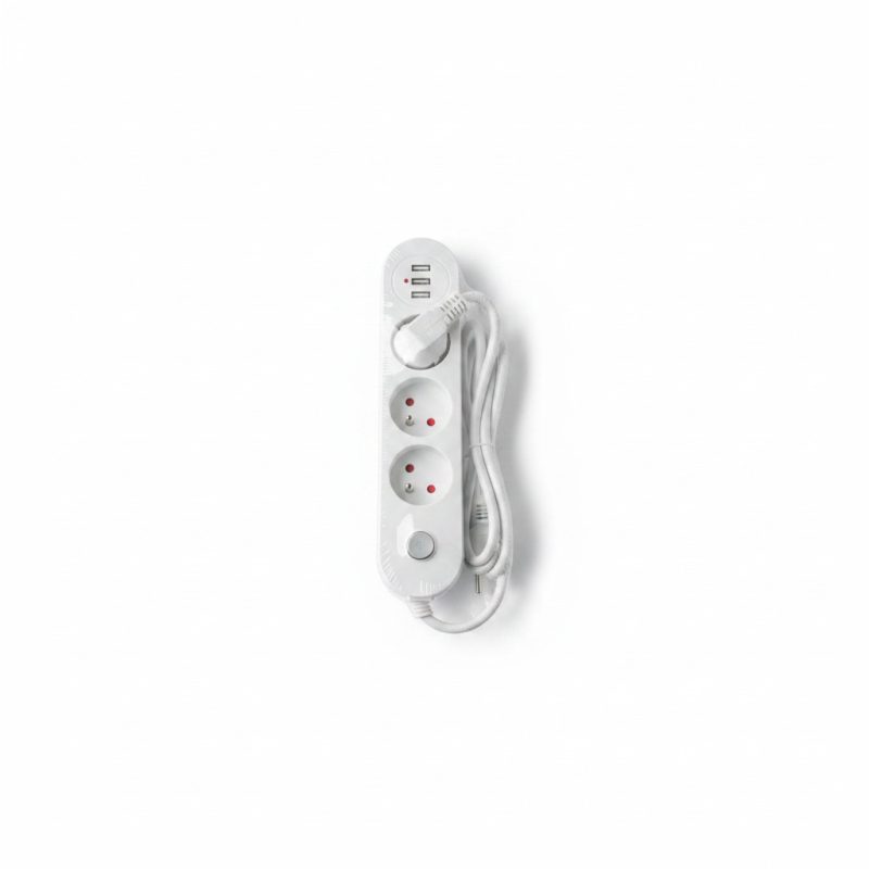 Bloc multiprise 3 prises et 2 ports USB avec interrupteur