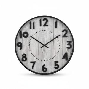 Horloge Murale 50 cm Effet Bois Gris et Chiffres 3D