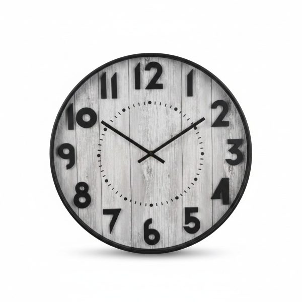 Horloge Murale 50 cm Effet Bois Gris et Chiffres 3D