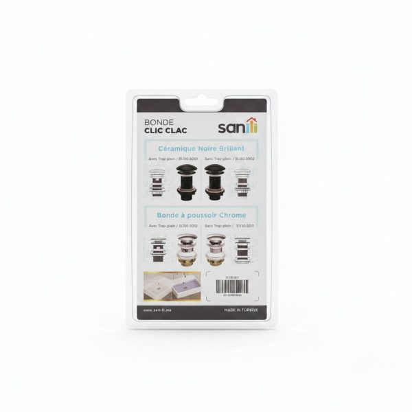 Bonde de lavabo Clic-Clac Sanili sans trop-plein Chrome