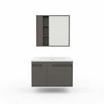 Meuble salle de bain PVC 80cm gris avec miroir et vasque