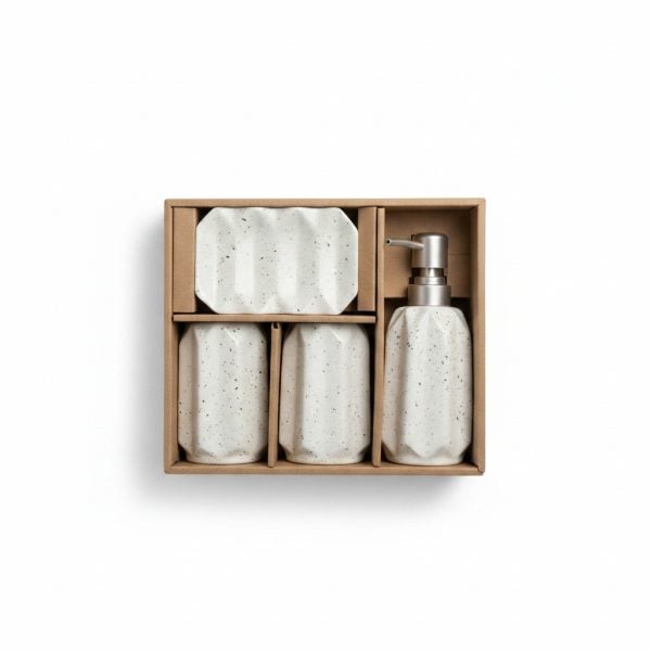 Set 4 accessoires salle de bain en céramique mouchetée