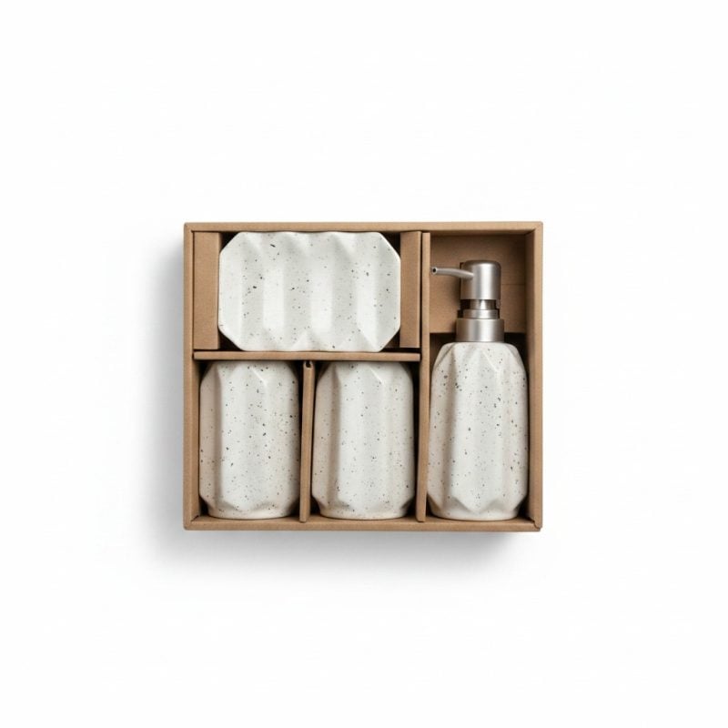 9813091 Set 4 accessoires salle de bain en céramique mouchetée