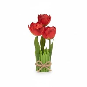 Plante Artificielle Tulipes Rouges en Pot Vert Original