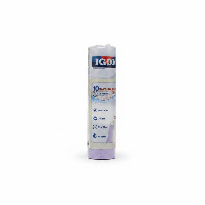 9635531 Sacs Poubelle 50L Mauve avec Liens Coulissants IGOR (x10)