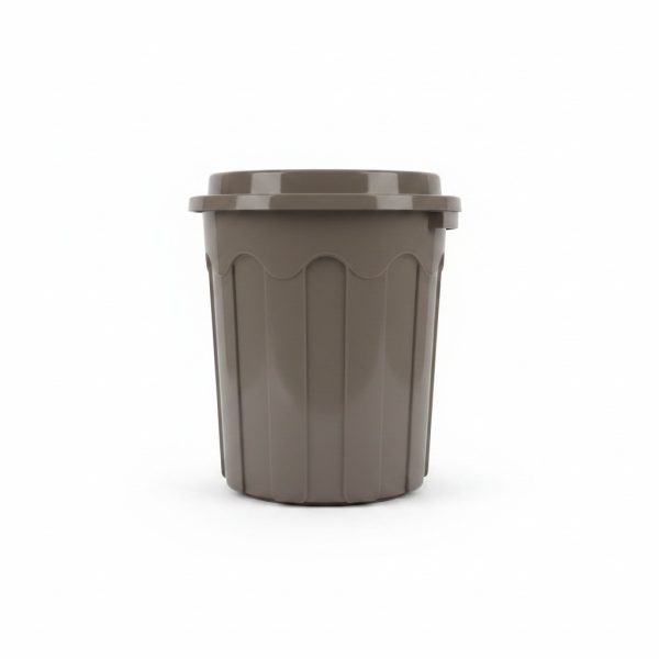 Poubelle domestique en plastique taupe avec couvercle et anse