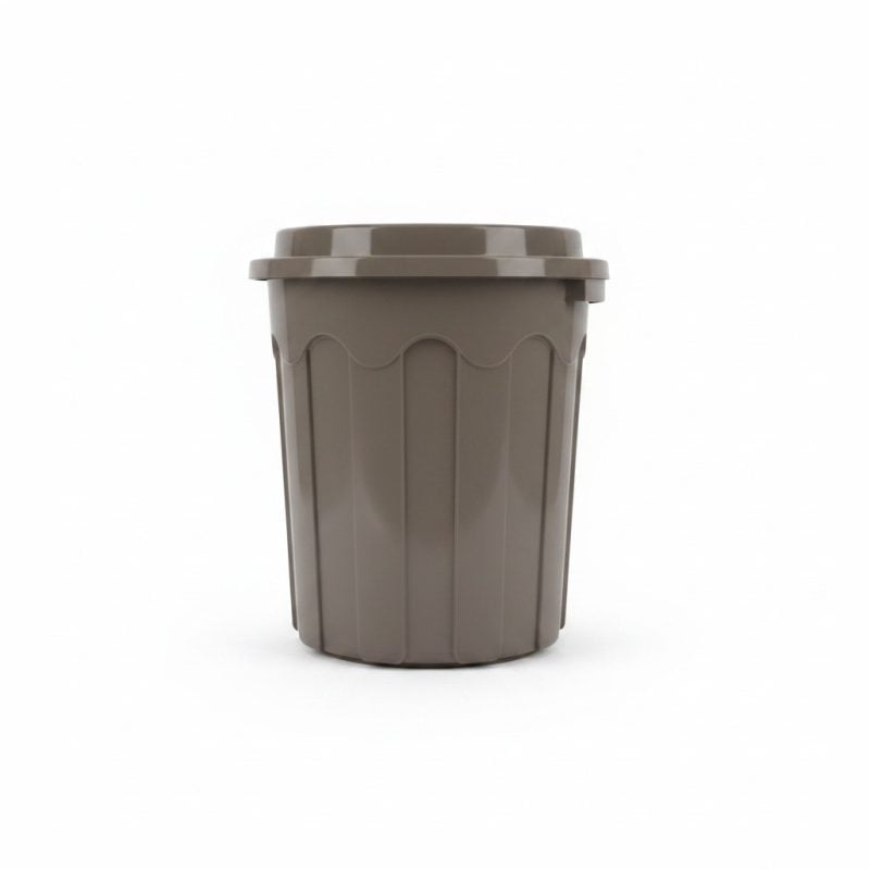 Poubelle domestique en plastique taupe avec couvercle et anse