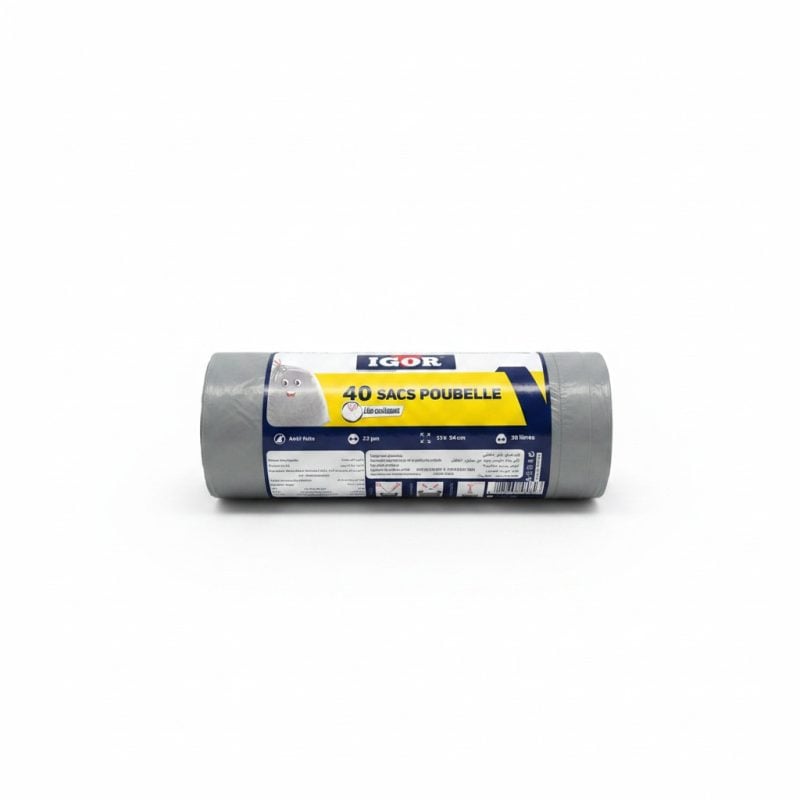 9518531 40 Sacs Poubelle Gris 30L avec Lien Coulissant IGOR