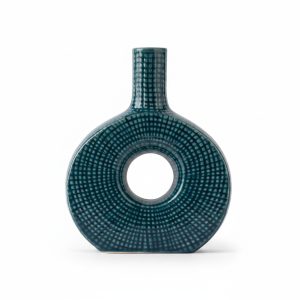 Vase Donut en Céramique Texturée Bleu 20 cm