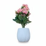 Fleur Artificielle Rose en Pot Blanc Texturé 37 cm