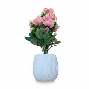 Fleur Artificielle Rose en Pot Blanc Texturé 37 cm