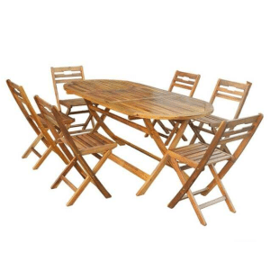 Set De Jardin Ovale En Bois D’Acacia Avec 6 Chaises Table 180 × 85 × 72 Cm