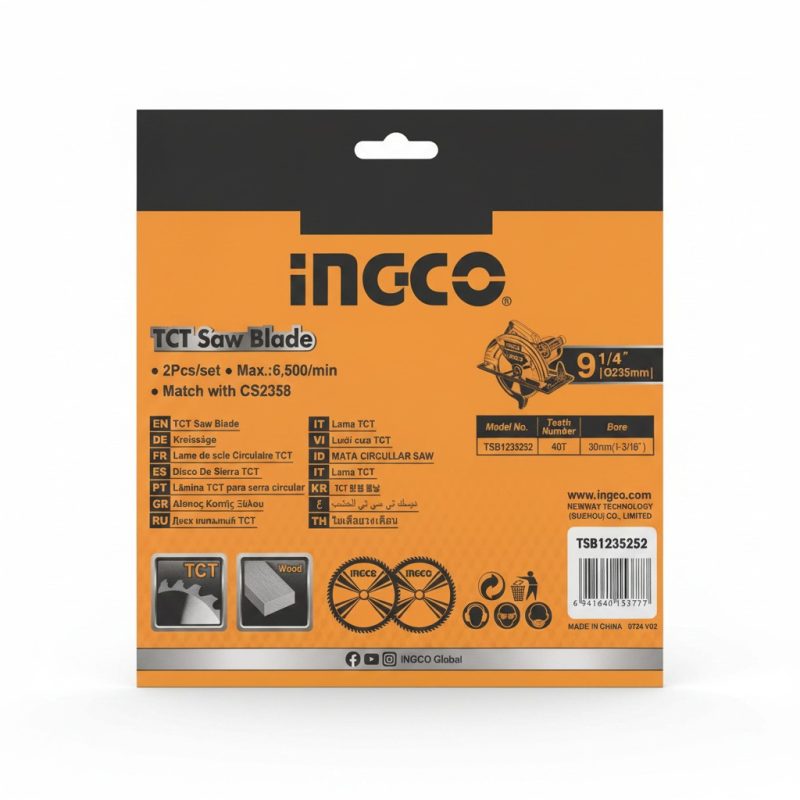 Lame de scie TCT 235mm 40T INGCO pour bois (Lot de 2)
