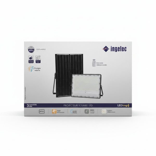 Projecteur LED Solaire 400W 3400lm IP65 Ingelec PJSOL400S2