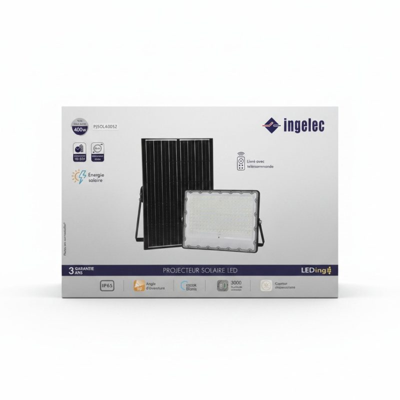 Projecteur LED Solaire 400W 3400lm IP65 Ingelec PJSOL400S2