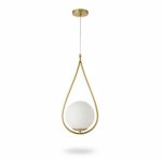 Suspension Céleste Dorée avec Globe en Verre Opale